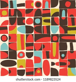 Seamless pattern design with sloppy geometric shapes and vintage feel, repeat blocks background