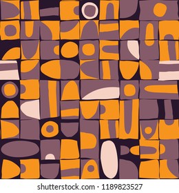 Seamless pattern design with sloppy geometric shapes and vintage feel, repeat blocks background