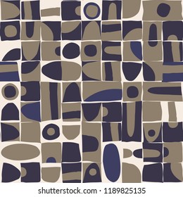 Seamless pattern design with sloppy geometric shapes and vintage feel, repeat blocks background