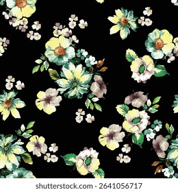 seamless pattern design, small flower arrangement pattern. red and green color mix, for textile print ideas, as well as background images.