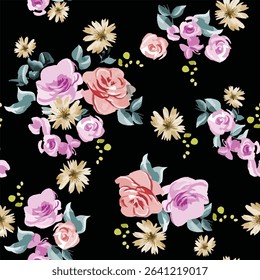 seamless pattern design, small flower arrangement pattern. pink and green color mix, for textile print ideas, as well as background images.