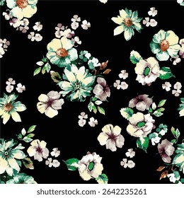 seamless pattern design, small medium flower arrangement pattern. green and brown color mix, for textile print ideas, or background images.