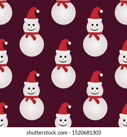 
seamless pattern design of a snowman wearing a scarf and a red santa hat. purple background. design to commemorate Christmas. Modern wallpaper, designs are ready to print on fabric, paper, banners, t
