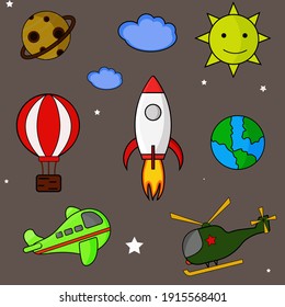 seamless pattern for design, space, sky theme, for kids. Suitable for fabric, packaging paper and textiles