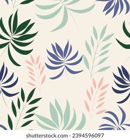 Seamless pattern design with spring summer floral leaves vector illustration, artworks. Palm  floral seamless patterns. Vector design for fabric, interior decor, wallpaper,print pattern for fashion