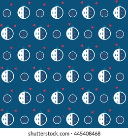 Seamless pattern design of stylized dragonfruit on blue background, vector banner illustration
