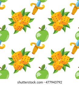 Seamless pattern for design surface Apple with a dagger.