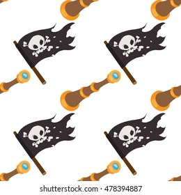 Seamless pattern for design surface Black Jolly Roger pirate flag.