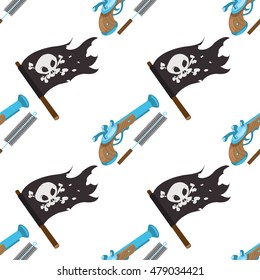 Seamless pattern for design surface Black Jolly Roger pirate flag.