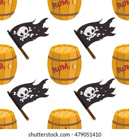 Seamless pattern for design surface Black Jolly Roger pirate flag.