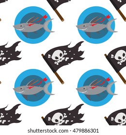 Seamless pattern for design surface Black Jolly Roger pirate flag.