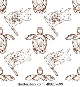 Seamless pattern for design surface Black Jolly Roger pirate flag.