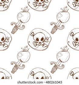 Seamless pattern for design surface Black Label pirate symbol.