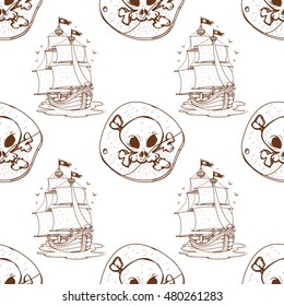 Seamless pattern for design surface Black Label pirate symbol.