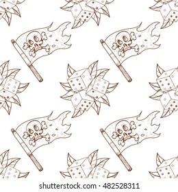 Seamless pattern for design surface Dice with green foliage.