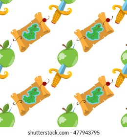 Seamless pattern for design surface Map of the island with buried treasure.