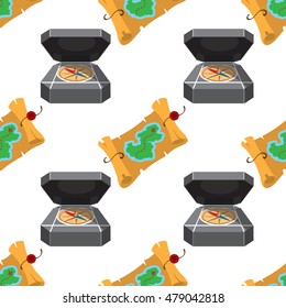 Seamless pattern for design surface Map of the island with buried treasure.