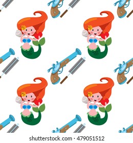 Seamless pattern for design surface Mermaid.
