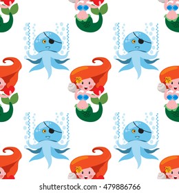 Seamless pattern for design surface Mermaid.