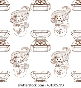 Seamless pattern for design surface Mermaid.