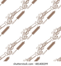 Seamless pattern for design surface Musket and ramrod.