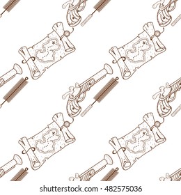 Seamless pattern for design surface Musket and ramrod.