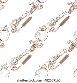 Seamless pattern for design surface Musket and ramrod.
