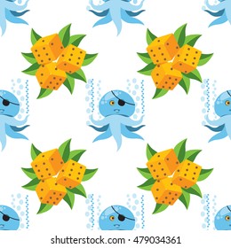 Seamless pattern for design surface Octopus. Marine life.