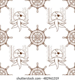 Seamless pattern for design surface Octopus. Marine life.