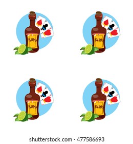 Seamless pattern for design surface on pirate theme. Bottle of rum and playing cards.