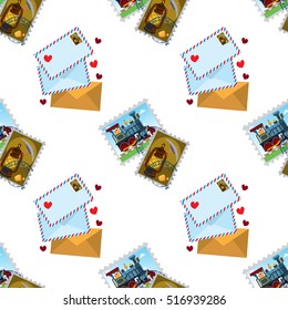 Seamless pattern for design surface with a pattern on the theme of mail. Postage and delivery of letters.