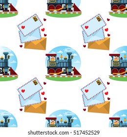 Seamless pattern for design surface with a pattern on the theme of mail. Postage and delivery of letters.