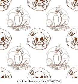 Seamless pattern for design surface Parrot Cockatoo white large.
