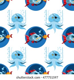 Seamless pattern for design surface Piranha and goldfish.