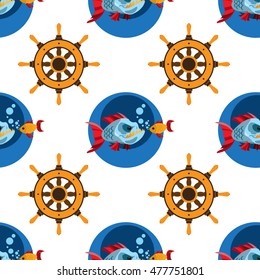 Seamless pattern for design surface Piranha and goldfish.