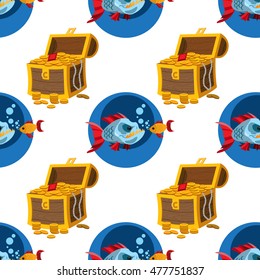 Seamless pattern for design surface Piranha and goldfish.