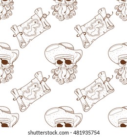 Seamless pattern for design surface Pirate octopus.