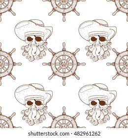 Seamless pattern for design surface Pirate octopus.
