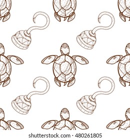 Seamless pattern for design surface Sea turtles.