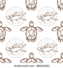 Seamless pattern for design surface Sea turtles.