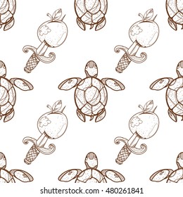 Seamless pattern for design surface Sea turtles.