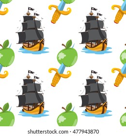 Seamless pattern for design surface Ship with black sails.