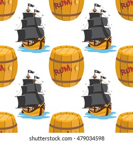 Seamless pattern for design surface Ship with black sails.