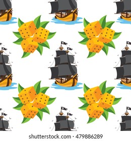 Seamless pattern for design surface Ship with black sails.