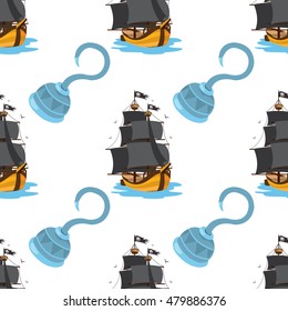 Seamless pattern for design surface Ship with black sails.