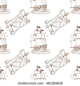 Seamless pattern for design surface Ship with black sails.