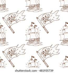 Seamless pattern for design surface Ship with black sails.