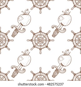 Seamless pattern for design surface Ship wheel.