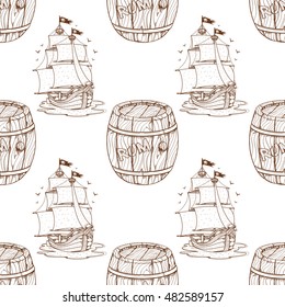 Seamless pattern for design surface Ship with black sails.