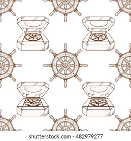 Seamless pattern for design surface Ship wheel.